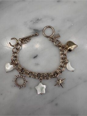 Gold Charm Bracelet with Mother-of-Pearl Stars, Moon & Heart Charms